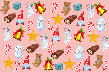 Cute Christmas element background, love for fabric pattern Gift wrapping paper and more