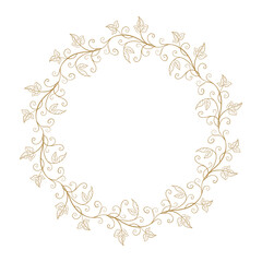 Vector round floral frame with ivy leaves decoration. Vintage style ivy stems wreath.