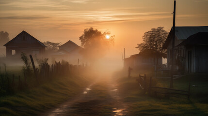 Obraz premium Farewell in the Fog, Generative AI, 