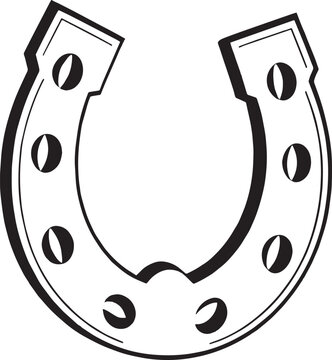 recommend clip art: The horse's shoe. A symbol of good luck and happiness. Monochrome drawing. Black and white vector illustration