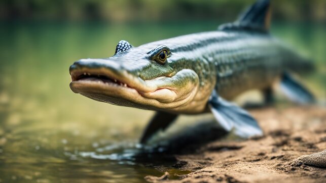 An image of an Alligator Gar with its mouth open