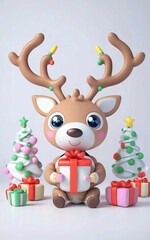 reindeer with christmas tree