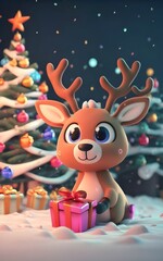 reindeer with christmas gift