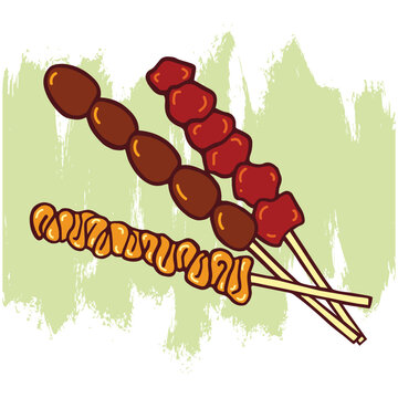 Indonesian street  food of satai hand drawn illustration vector