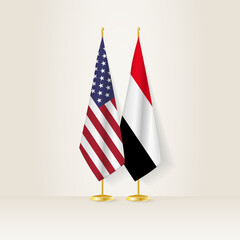 United States and Yemen national flag on a light background.