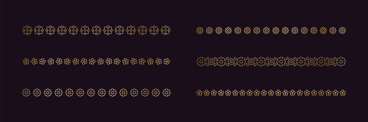 Gold floral separators border, text dividers set. Line borders botanical luxury design element.