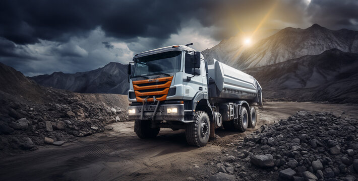 truck on the road, profile photo of an orange Kamaz dump truck in the truck