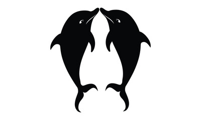 "Sleek Noir Dolphin: Captivating Stylized Black Silhouette Vector Design"