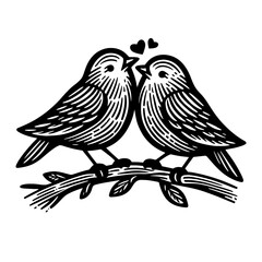 birds romantic couple cute vector sketch