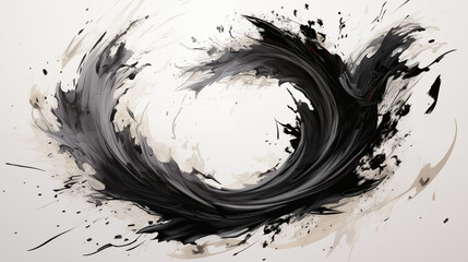 Abstract black in splash, paint, brush strokes, stain grunge isolated on white background, Japanese style, AI generate