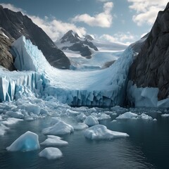 a glacier melting rapidly into the sea.