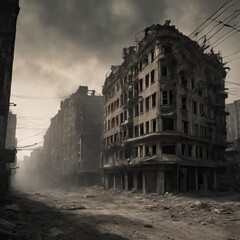 Postapocalyptic view of an abandoned city.