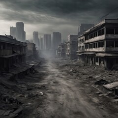Postapocalyptic view of an abandoned city.
