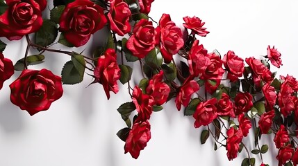 Decorations of Red Roses Blooms on White Background