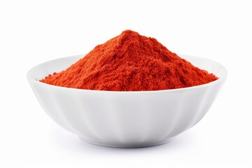 Ground red pepper in white bowl isolated on white. Front view, Generative AI 