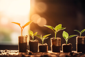 coins are stacked into stacks from which plants grow