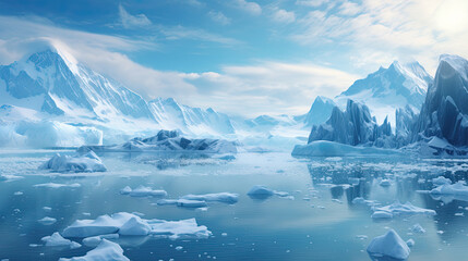 Illustration of an icy landscape of the earth's pole. - obrazy, fototapety, plakaty