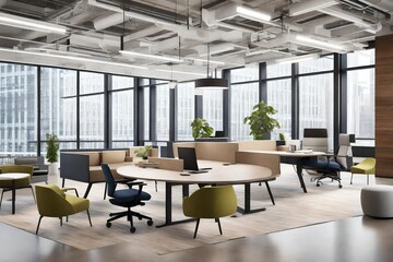 Fototapeta na wymiar A collaborative workspace in a modern estate office, with flexible seating arrangements, innovative design features, and a balance of open and private areas