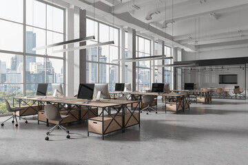 White open space office and meeting room corner