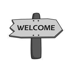 Welcome sign. Wooden post illustration.