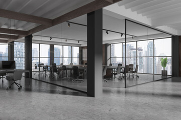 Gray board room and open space office corner