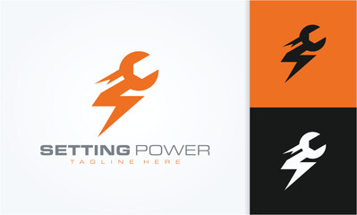 Setting Power logo with wrench and energy