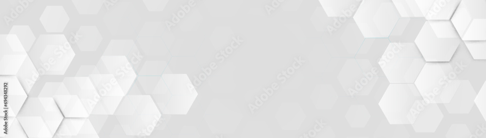 Poster abstract geometric hexagon futuristic digital hi-technology with a grey background. trendy white min