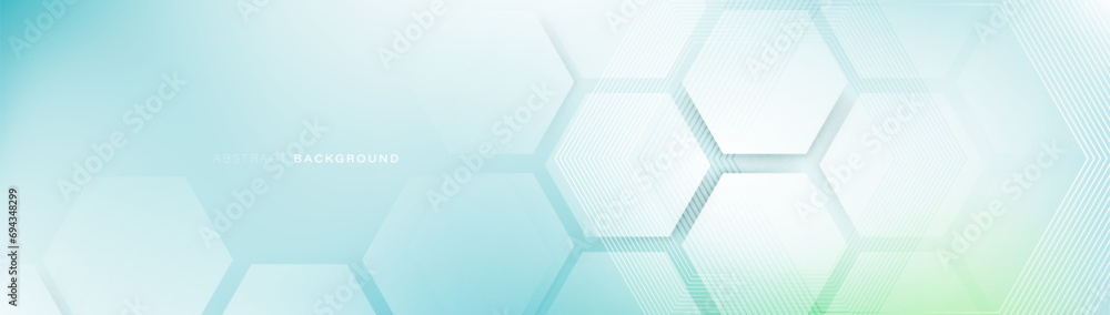 Poster Abstract soft blue geometric hexagon lines futuristic digital high-technology healthcare background. Dynamic wave pattern. Vector illustration
