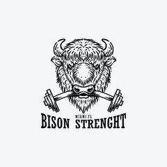 Bison head logo with hand drawn vintage style