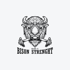 Bison head logo with hand drawn vintage style