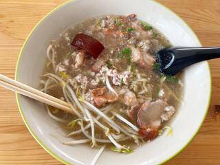 pork with rice noodles, pork and soup, thai food,