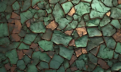 Fotobehang Cracked green Dragen Hide copper rust bronze aluminium rough Tileable Texture, Generative AI © simba kim