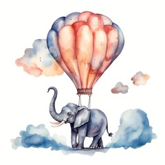 cute elephant with ballon Watercolor Illustration