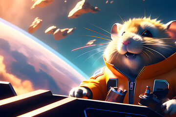 This is a cute hamster floating in space.