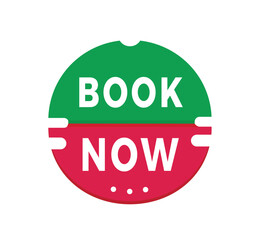 Book now banner, sticker. Design for advertising or announcement. Modern vector template.