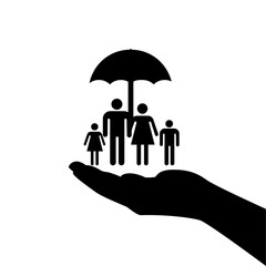 Risk life health insurance protection umbrella family Black and white vector