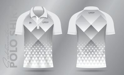 white abstract polo shirt mockup template design for sport uniform in front view and back view.