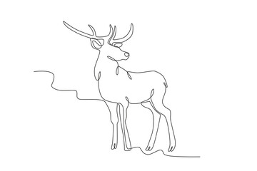 A beautiful deer stood up. Deer one-line drawing