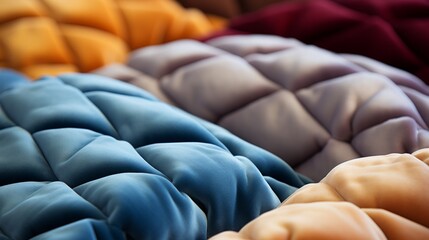 Obraz premium A vibrant array of indoor blue blankets, inviting you to snuggle up and get cozy in their soft embrace