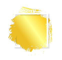 golden color luxury ink paint brush strokes isolated square white frame design. Graphic design...