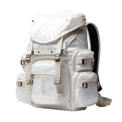 Front View White Backpack Mockup isolated on transparent background PNG