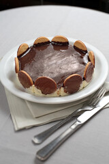 Dutch pie with cookies and chocolate icing