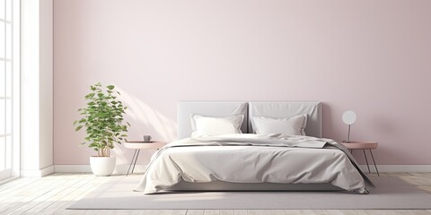 Minimalistic pastel bedroom interior with a modern concept.