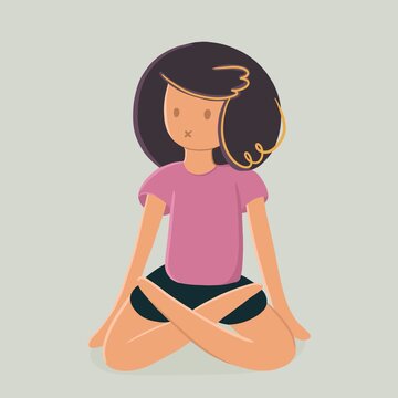 Girl tries to perform yoga exercises correctly. Real funny faces doing yoga