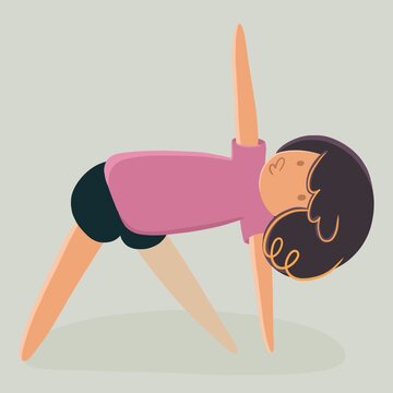 Girl tries to perform yoga exercises correctly. Real funny faces doing yoga