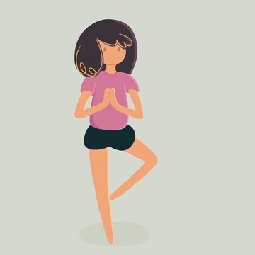 Girl tries to perform yoga exercises correctly. Real funny faces doing yoga