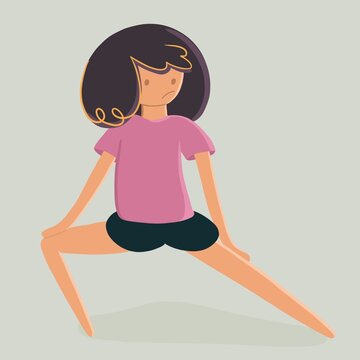 Girl tries to perform yoga exercises correctly. Real funny faces doing yoga