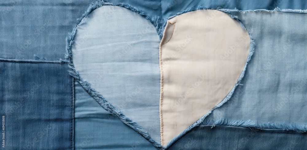 Aufkleber a close up of a piece of cloth with a heart cut out of the middle of it and a patch in the middle of