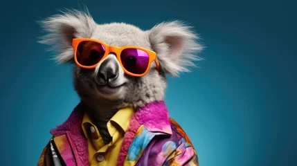 Keuken spatwand met foto Fluffy koala in sunglasses and colorful shirt  © Fly Frames