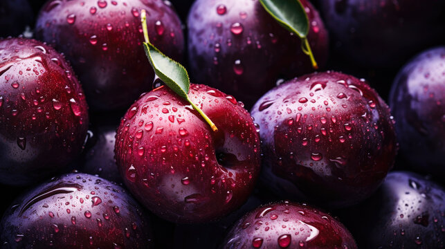 Juicy Crimson Berry on Wet Red Plant generated by AI